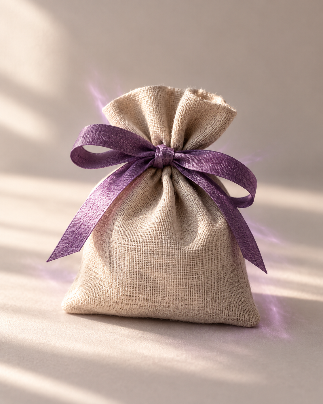 Bolsita de energía cerrada con lazo morado
