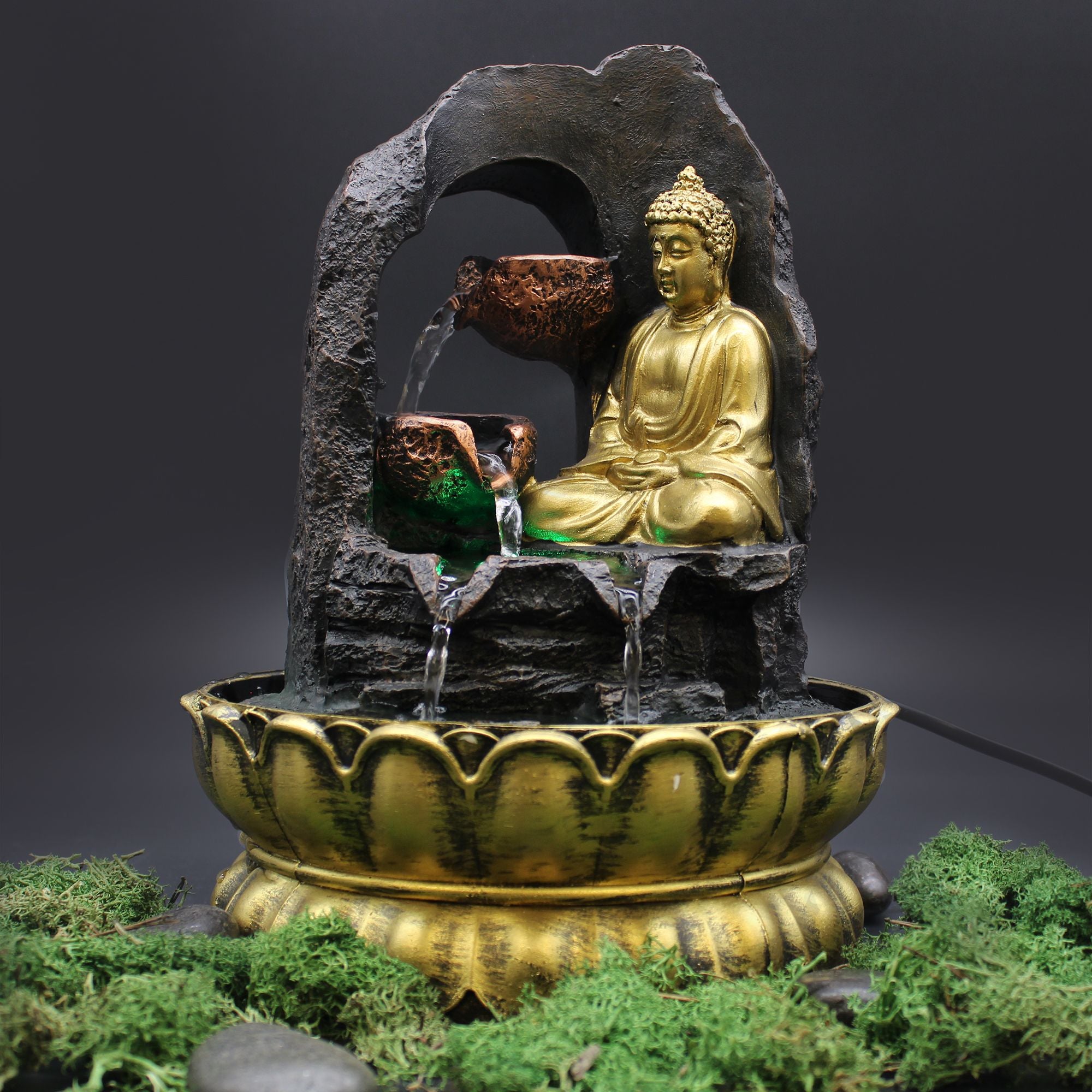 Fuente de agua de sobremesa - 30 cm - Buda dorado meditando