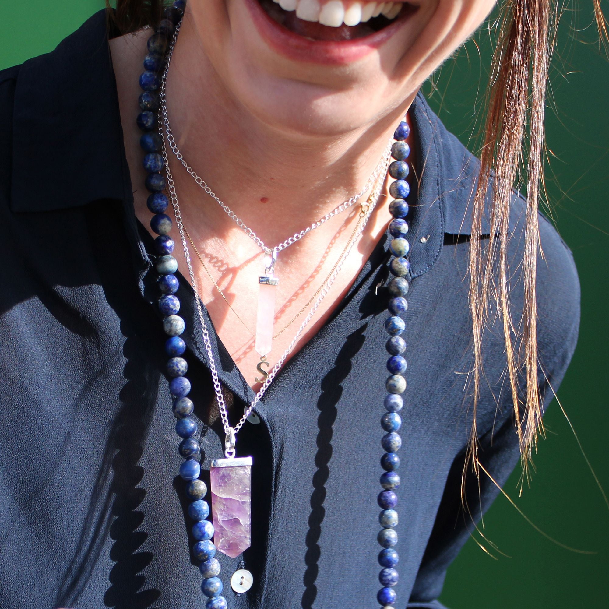 Colgante de Punto Clásico de Piedras Preciosas - Ágata Negra