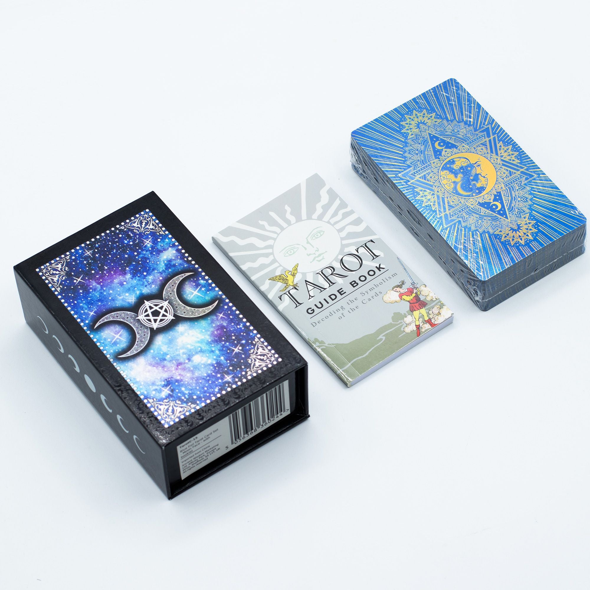 Conjunto de cartas de Tarot con lámina azul - Cara de la Luna - con folleto