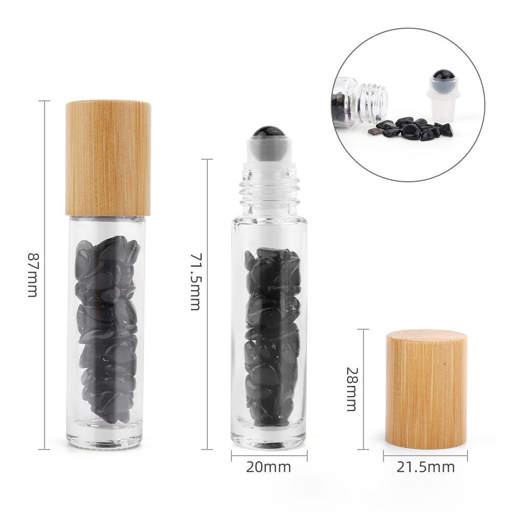 Botella de rodillo de aceite esencial de piedras preciosas - Turmalina negra - Tapa de madera