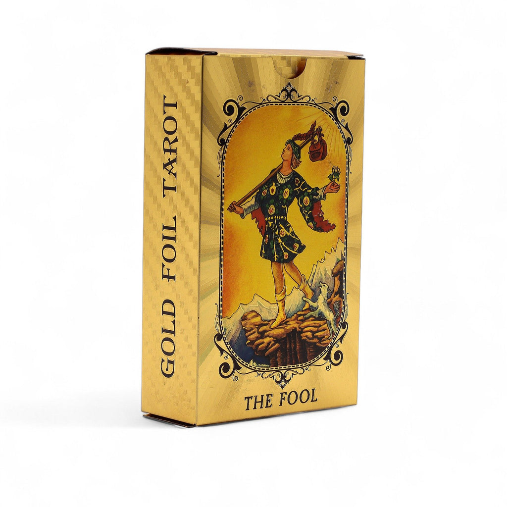 Conjunto de cartas de tarot con foil azul y dorado - Ojo que todo lo ve - con folleto