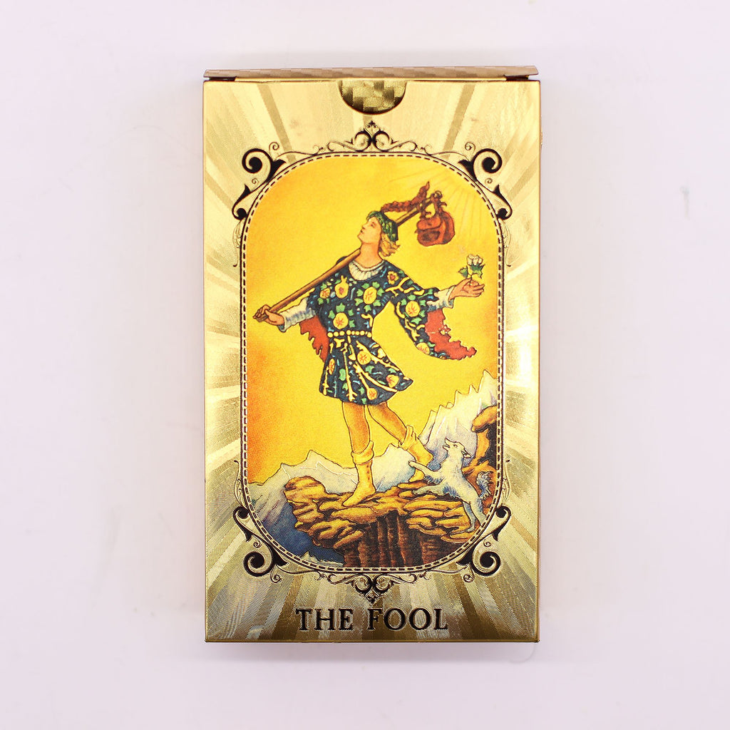 Conjunto de cartas de tarot con foil azul y dorado - Ojo que todo lo ve - con folleto