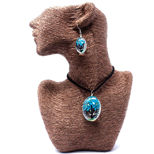Árbol de la Vida con Flores Prensadas · Azul Verdoso
